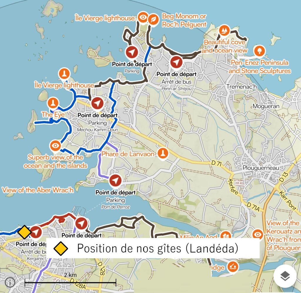 Plan de randonnée Plouguerneau Lilia, gite de vacances Ty Bernhel en Finistère, bord de mer et pays des abers